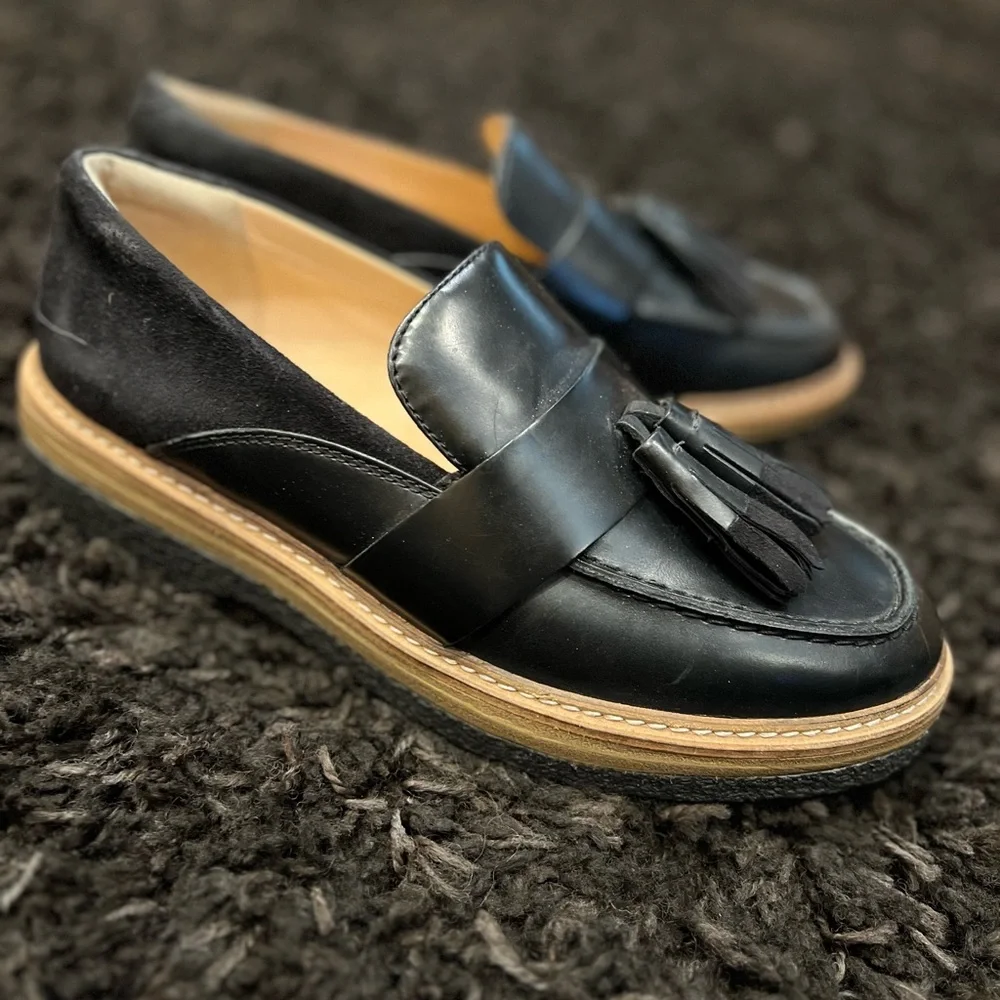 Clarks Black Leather Tassel Loafers